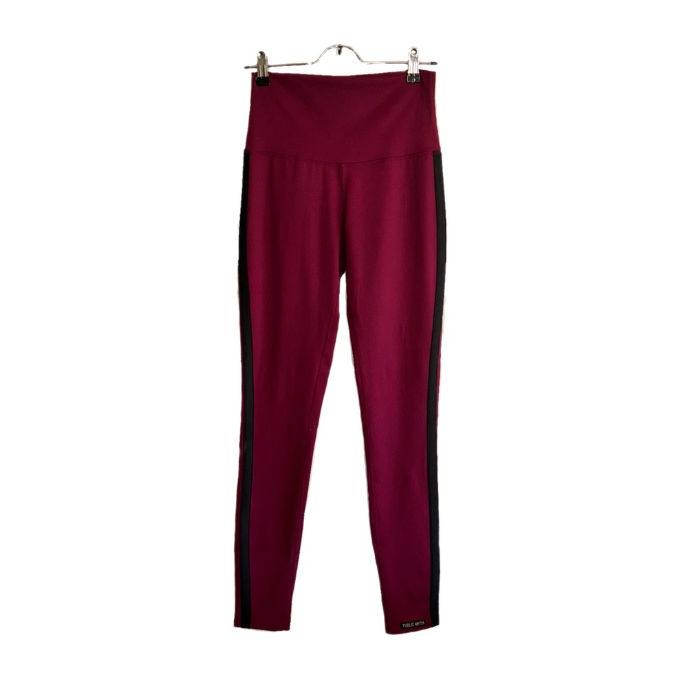 Public Myth Size S High Rise Burgundy Leggings with Black Strips Made in Canada